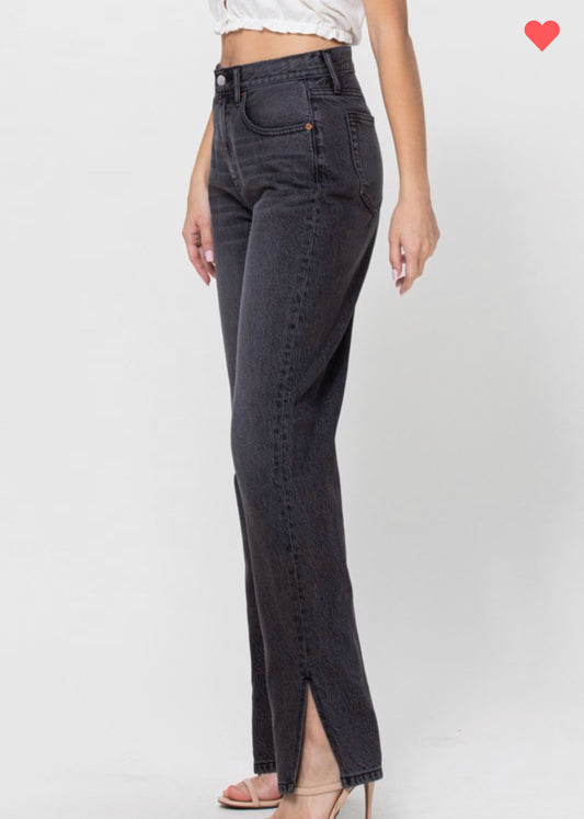 Good Days High Rise Slit Straight Jeans - Black